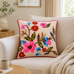 Botanical Branch Embroidered Cushion (With Filling) – 45 ×45 cm