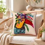 Tropical Toucan Embroidered Cushion (With Filling) – 45 ×45 cm