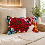 Wild Bloom Embroidered Cushion (With Filling) – 30 × 50 cm