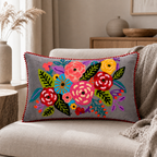 Garden Bouquet Embroidered Cushion (With Filling) – 30 × 50 cm