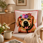 Flower Dog Embroidered Cushion (With Filling) – 45 ×45 cm